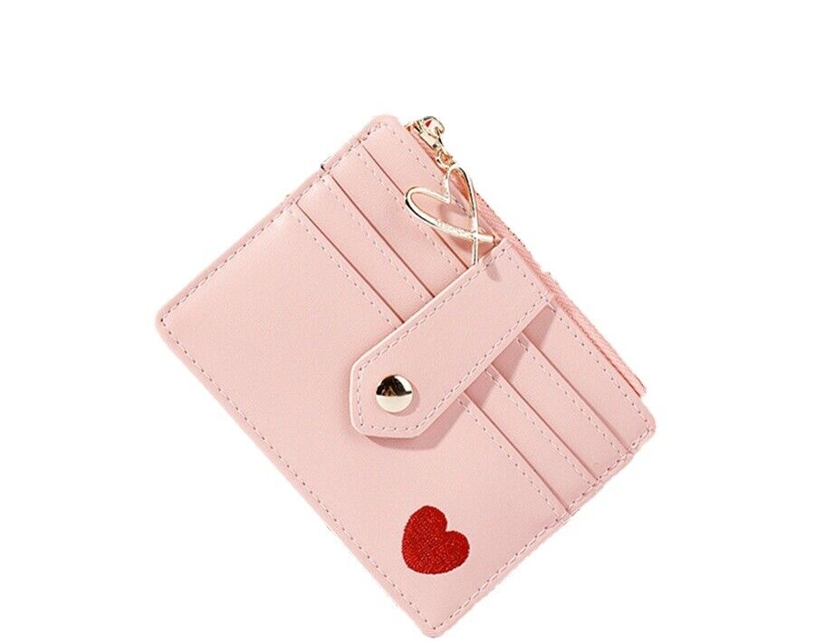 Fashion Heart Embroidered Female Wallet Leather Change Money Bag Multifunctional