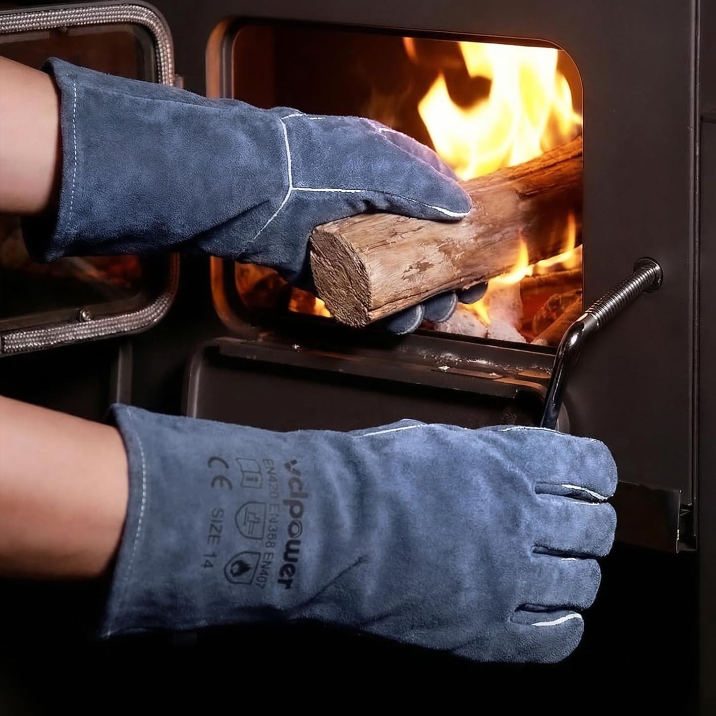 Fireplace Welding Gloves Fire Heat Resistant 14IN Fireproof Leather for Welding