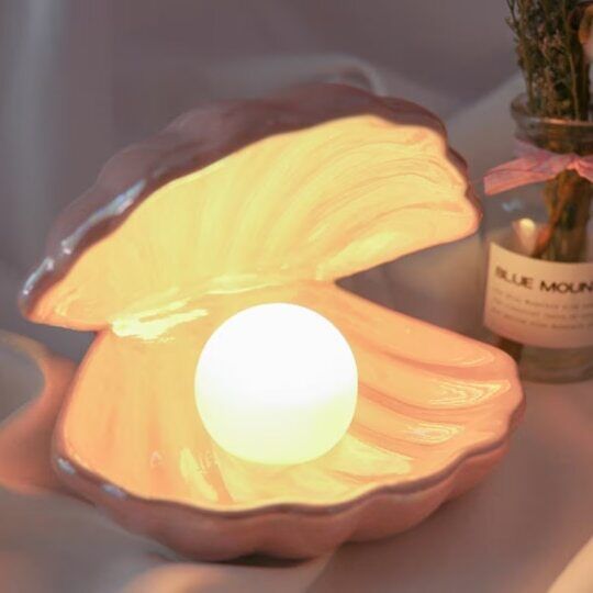 Nordic Ceramic Shell Pearl Lamp Romantic Creative Night Light for Bedroom