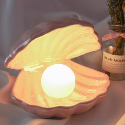 Nordic Ceramic Shell Pearl Lamp Romantic Creative Night Light for Bedroom