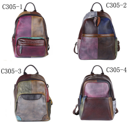 Top Cow Leather Backpack, Desinger Multi-color Travel Bag, Soft Leather Rucksack