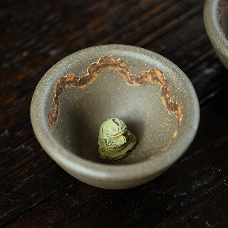 Full Handmade Tea Cup Real Yixing Zisha Qing Duan Clay Master Cup Frog Statue