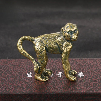 Solid Brass Long Tail Monkey Figurine Miniature Tea Pet Craft Desktop Ornament