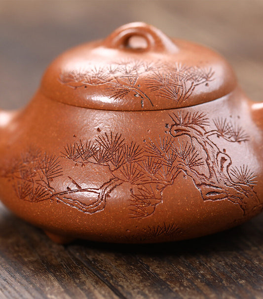 6" Chinese Yixing Zisha Pottery Jiangpo Clay 240CC Pine Tree Gongfu Teapot
