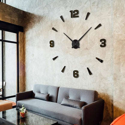 DIY Wall Clocks Acrylic Mirror Large 3D Frameless Home Living Room Decor 37-47In