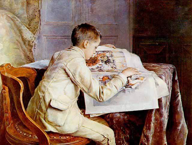 oil painting 100% handpainted on canvas "Boy with Prints"