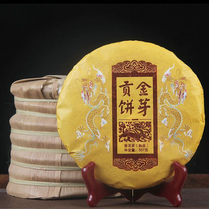 GongTing Compressed Organic Puerh Tea 357g/12.59oz Natural MengHai Ripe Puer Tea