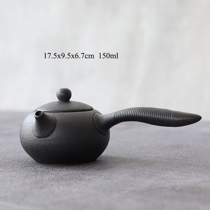 Solid Drinkware Ceramic Teapots Traditional Japanese Style Black Crockery Teacup