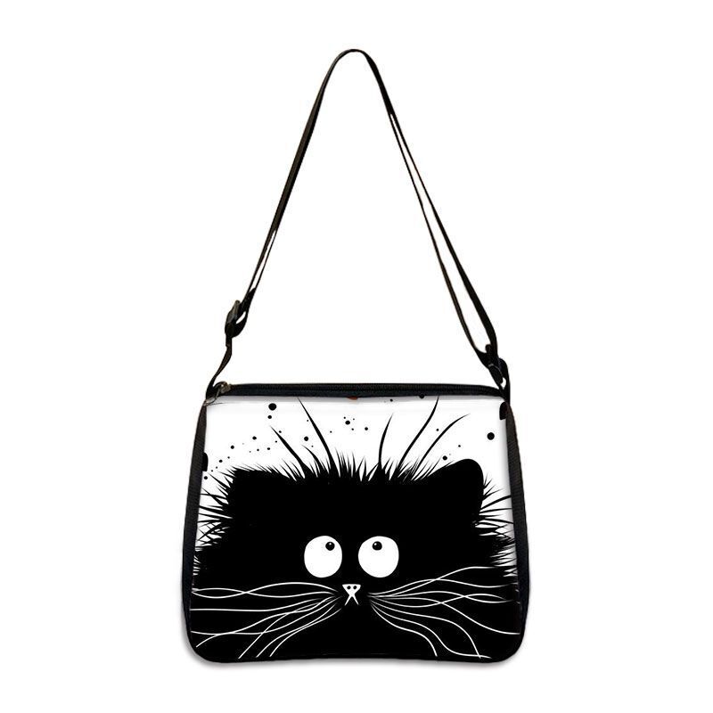 Customized Shoulder Bag Cute Black White Cat Printing Handbag Purse Storage Bag