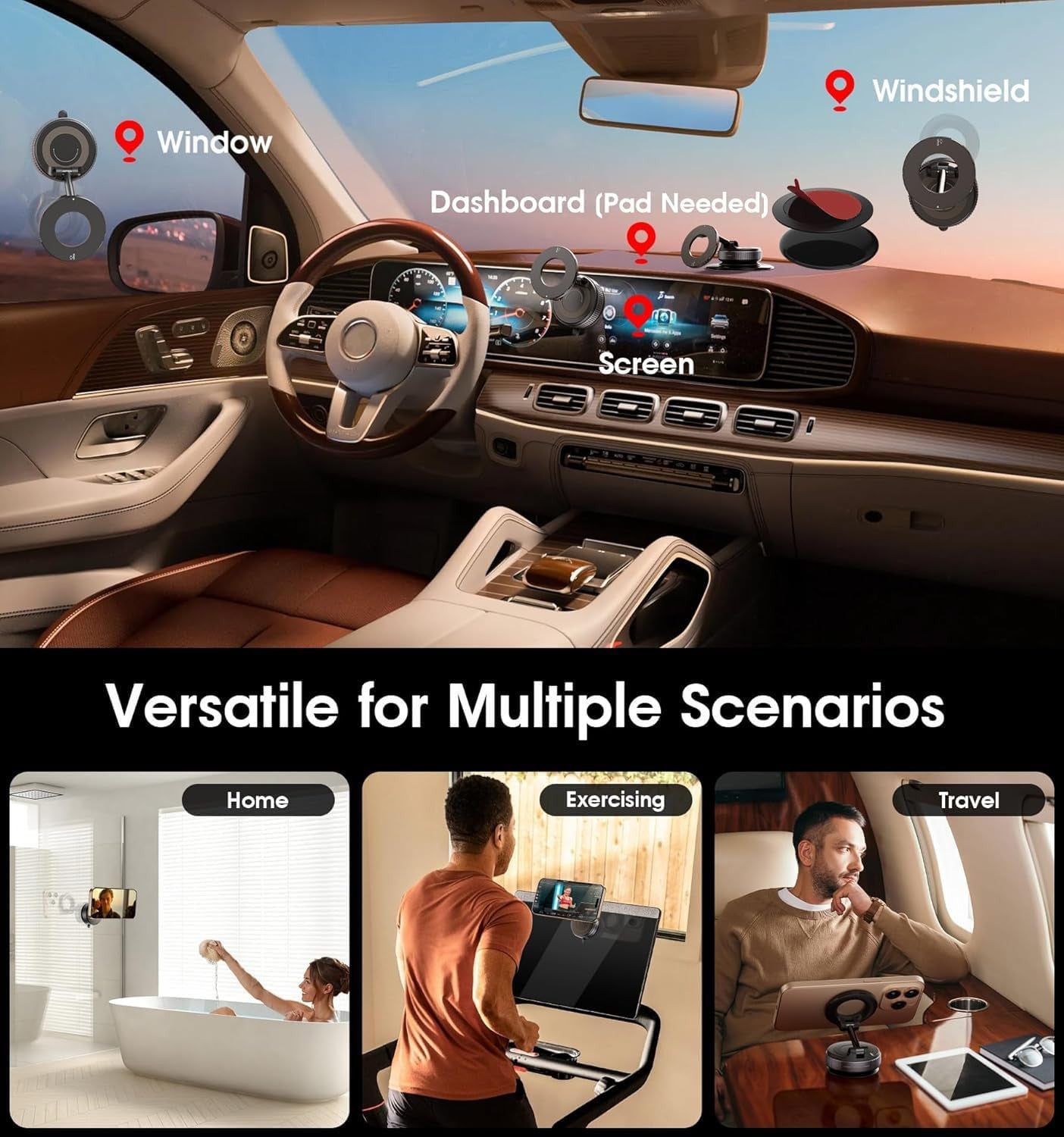 Magnetic Phone Holder for Car， Ultra Vacuum Suction Cup Phone Mount ，360° Adjust
