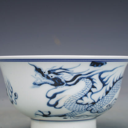 4.3" Collection Chinese Yuan Blue-and-white Porcelain Animal Dragon Bowl