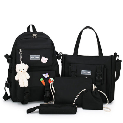 5Pcs Women Girls School Bag Backpack Kawaii Student Bookbag Rucksack Waterproof