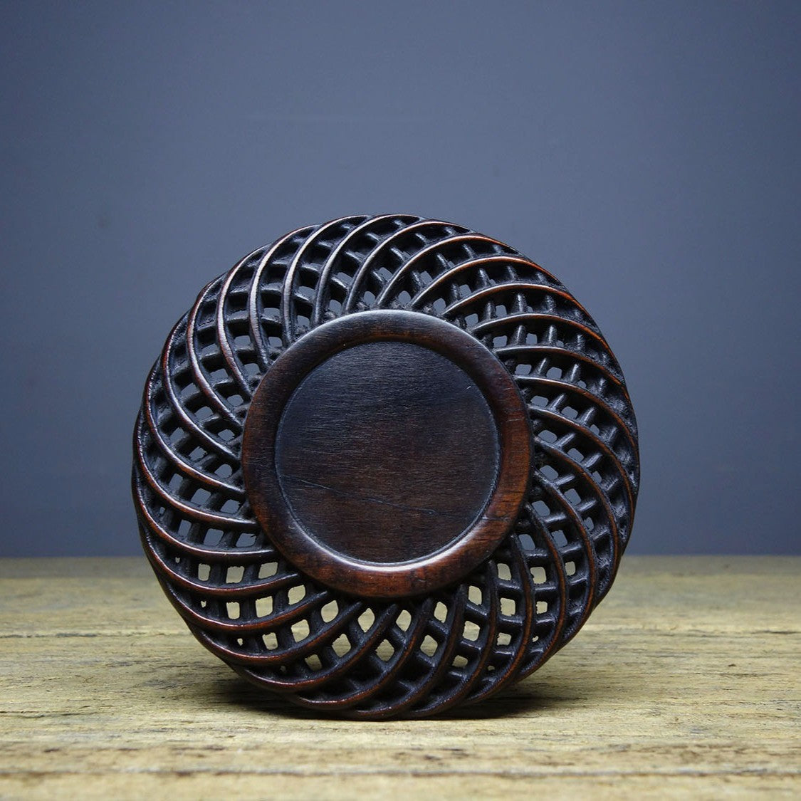 Antique Style Sandalwood Carved Hollow Design Tea Coaster Cup Pad Decor 8cm