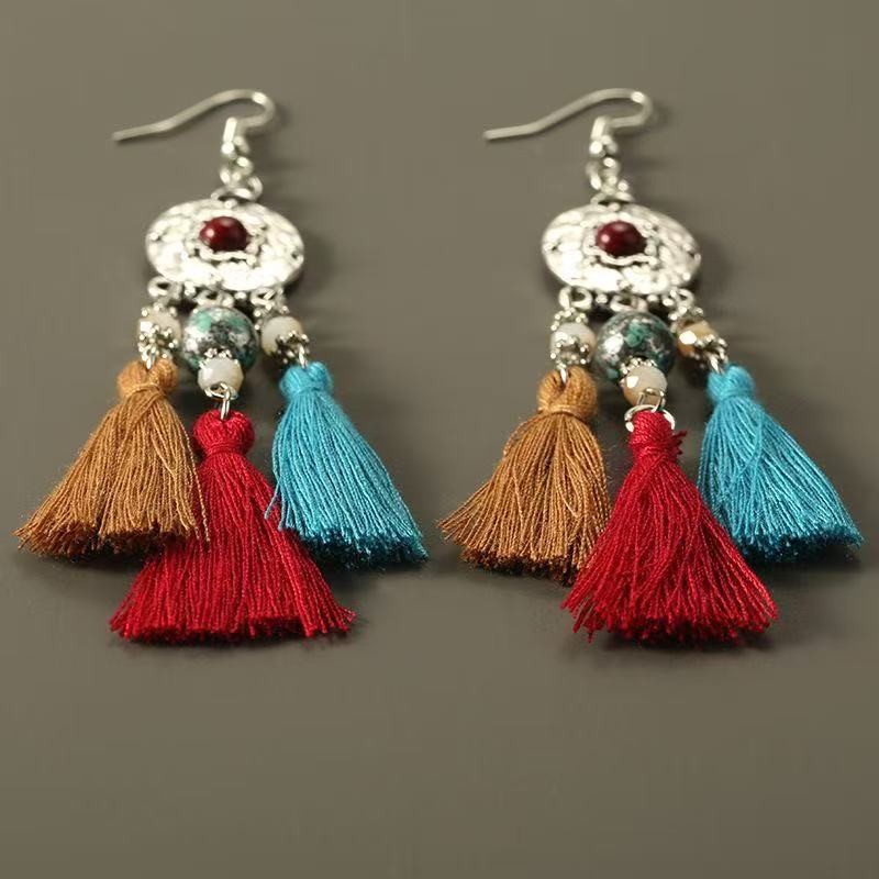 Bohemian Ethnic Tassel Earrings - Retro Colorful Long Dangle Drops