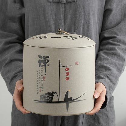 Tea Canister Crude Pottery Tea Caddy Storage For Pu'er Tea Cake Big Jar With Lid