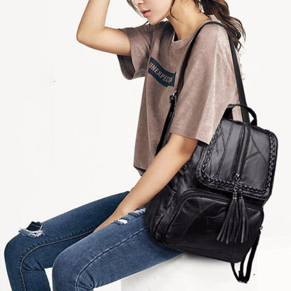 Womens Ladies Fashion Tassels Shoulder Casual Travel Bag PU Leather Backpack US.