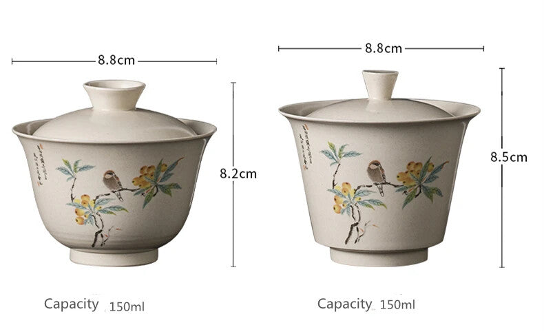 150ml Gaiwan Tea Ceramic Tureen Chinese Flower Bird Pattern Cup Tea Bowl Tea Set