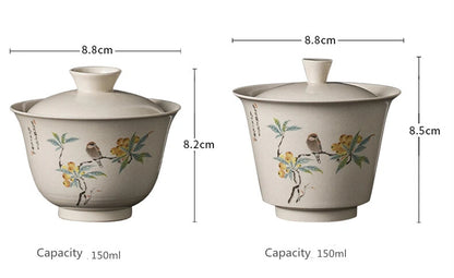 150ml Gaiwan Tea Ceramic Tureen Chinese Flower Bird Pattern Cup Tea Bowl Tea Set