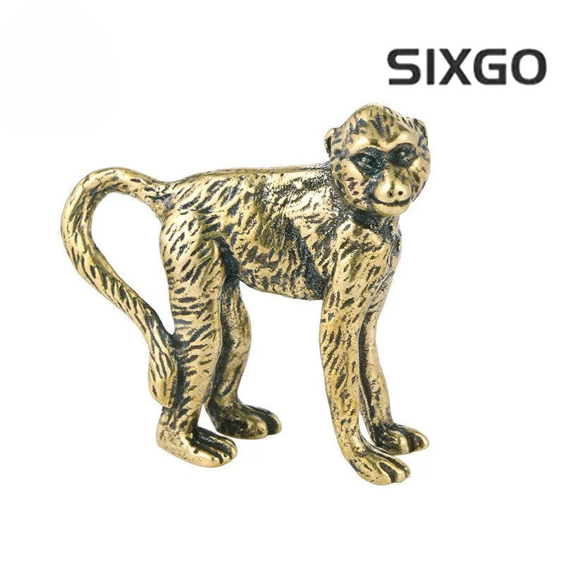 Solid Brass Long Tail Monkey Figurine Miniature Tea Pet Craft Desktop Ornament