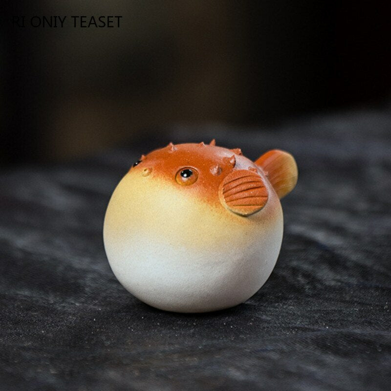 5.8cm Tea Pet Handmade Pufferfish Statue Ornaments Sculpture Yixing Purple Clay