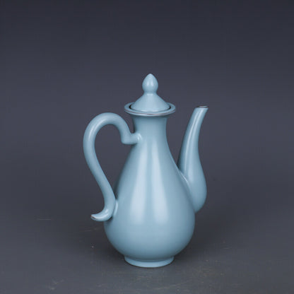 7.4" Chinese Song Porcelain Ru Kiln Blue Glaze Teapot