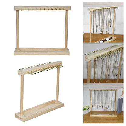 Jewelry Organizer Wooden Necklace Display Stand Chains Earrings Rack 30x26x7.5cm