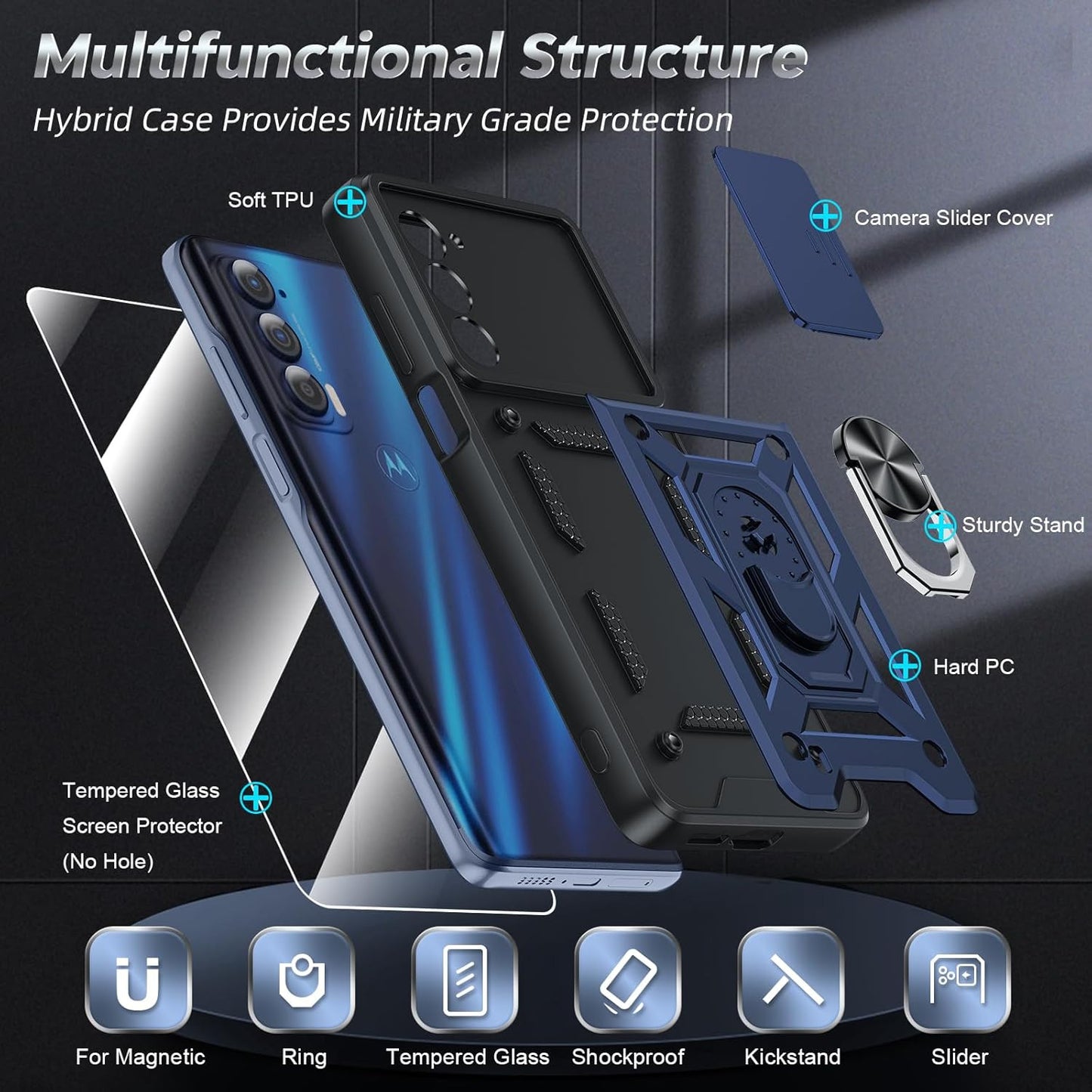 for Motorola Edge-5G UW 2021 Phone Case: Moto Edge 2021 Case with Slide Camera C