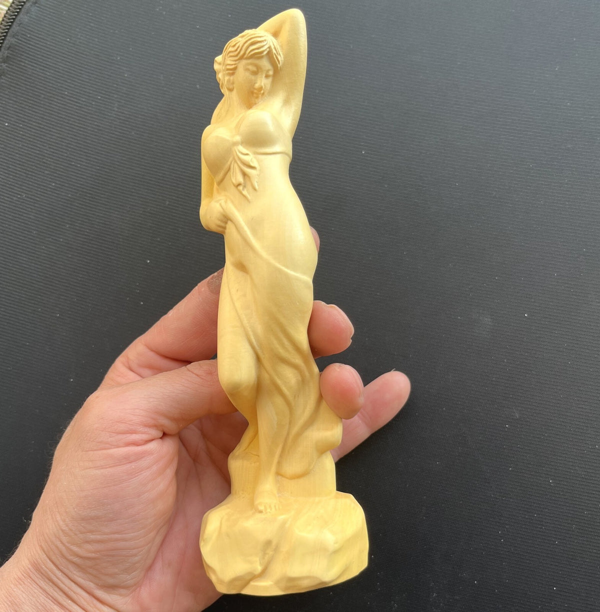 7" Boxwood Carved Girl Statue Beauty Model Hair Woman Home Decor