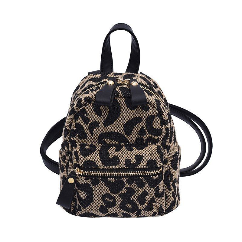 Fashion Backpack Leopard Nylon Shoulder Bag Small School Bag Travel Rucksack 1PC