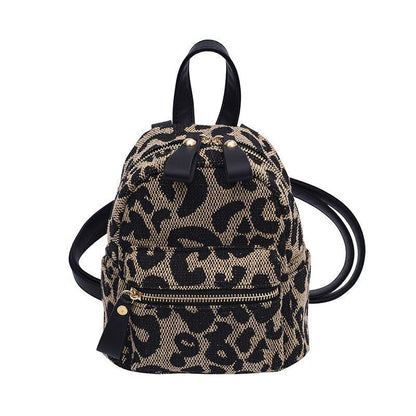Fashion Backpack Leopard Nylon Shoulder Bag Small School Bag Travel Rucksack 1PC