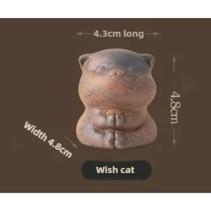 Old Rock Mud Cute Cat Tea Pet Ceramic 4.8cm Handmade Tea Table Decoration Retro