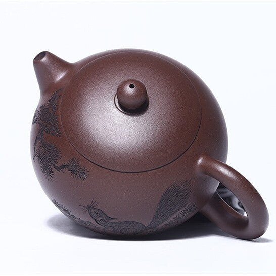 Traditional Craft Real Yixing Zisha Purple Clay Tea Pot Handmade Squirrel Carved