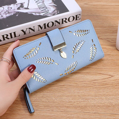 Fashion Hollow Leaf Wallet Casual Leather Pouch Zipper Card Bag Clutch Polyester