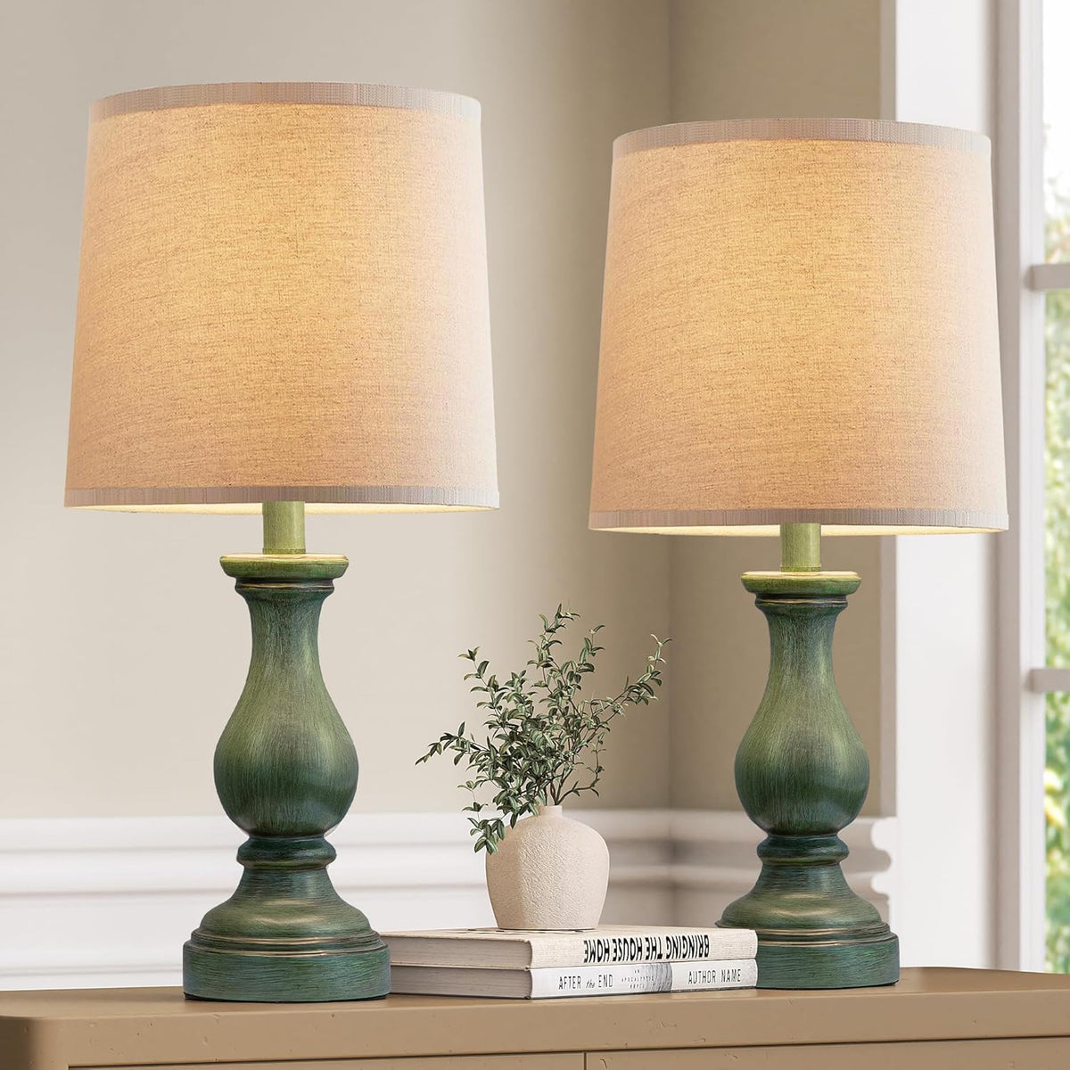 Farmhouse Table Lamps Set of 2 - Rustic Lamp for Bedroom Living Room, 22" Boho B