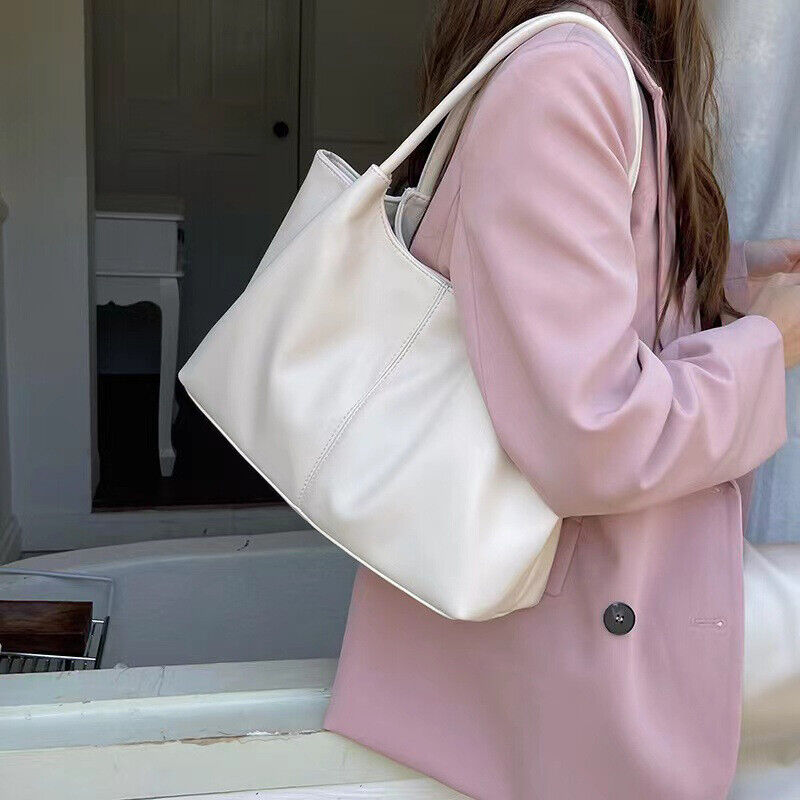 Womens Large-capacity Shoulder Bag PU Leather Handbags Solid Color Casual