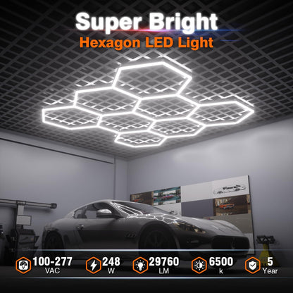 Hexagon Garage Lights: 248W 35 Pack 8 Grids LED Garage Lights - Easy Install 650