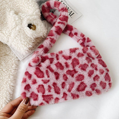 Bag Plush Animal Print Shopper Purse Handbag Shoulder Underarm Bag 250*140*30mm