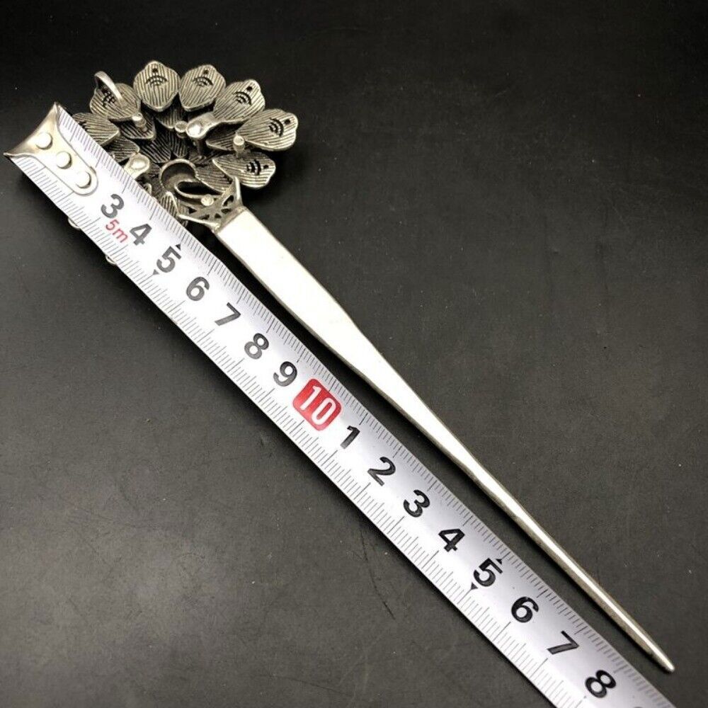 Old Chinese Tibet silver handcarved Phoenix hair hairpin 489