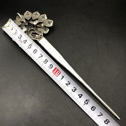 Old Chinese Tibet silver handcarved Phoenix hair hairpin 489