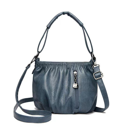 Soft Leather Messenger Bag Bucket Bag Multi-layer Handbags Pleated Shoulder Bag