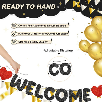 Pre Strung Welcome to the Team Banner with Two Heart Signs, NO DIY, Glitter Welc