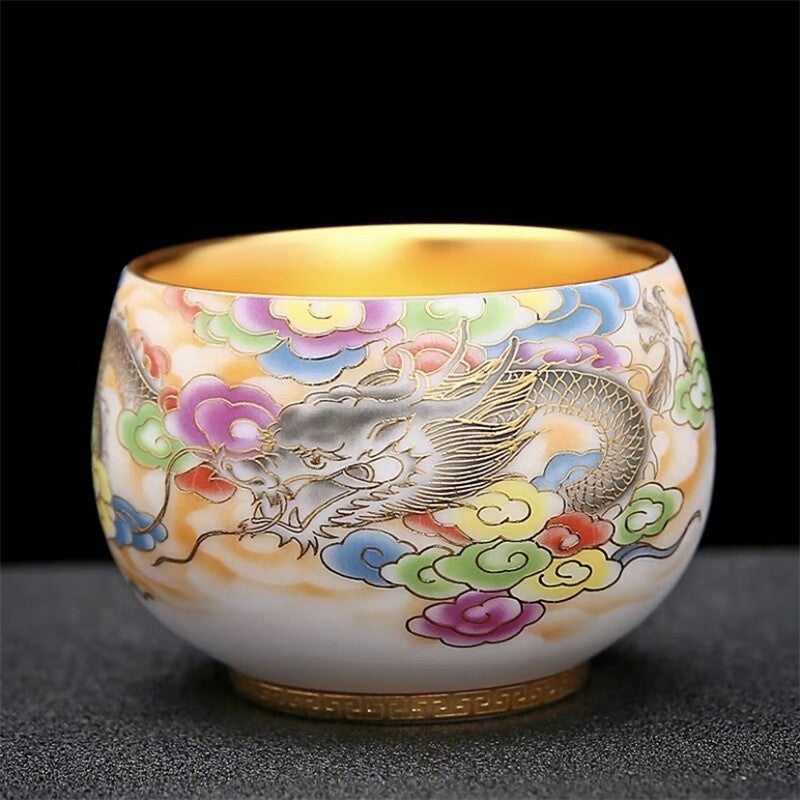 Gilding Hand Painted Tea Cup Fat Mutton Jade Porcelain Master Cup 180ml Tea Cup