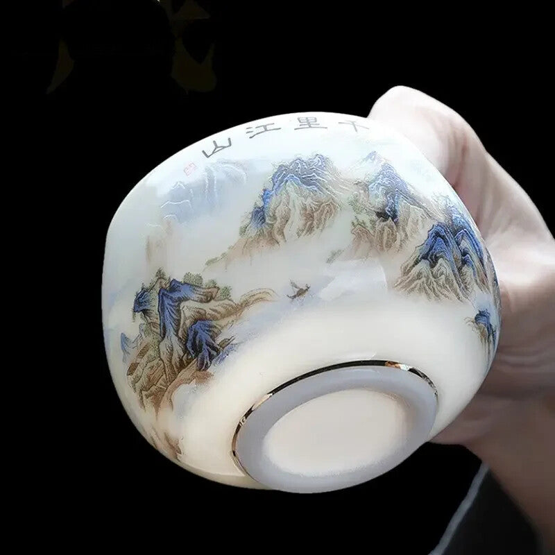 Lamb Fat Jade White Porcelain Tea Cup Handmade Ceramic Teacup Customized Tea Set