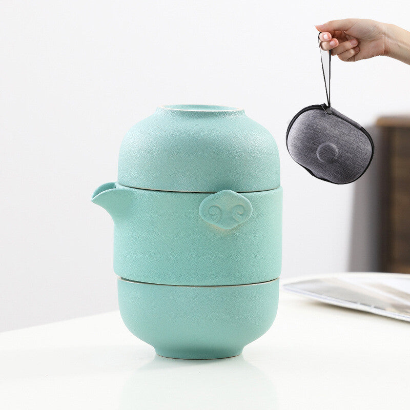 Portable Tea Set With Bag For Travel Pottery Tea Pot Ceramic Cup Kungfu Teasets
