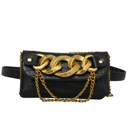 Mini Crossbody Bags Women Metal Chain Shoulder Bag Leather Belt Bag Women
