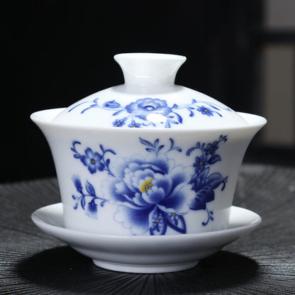 China Gaiwan Porcelain Handpainted Under Glaze Ceramic Tea Cup Bowl Saucer Lid