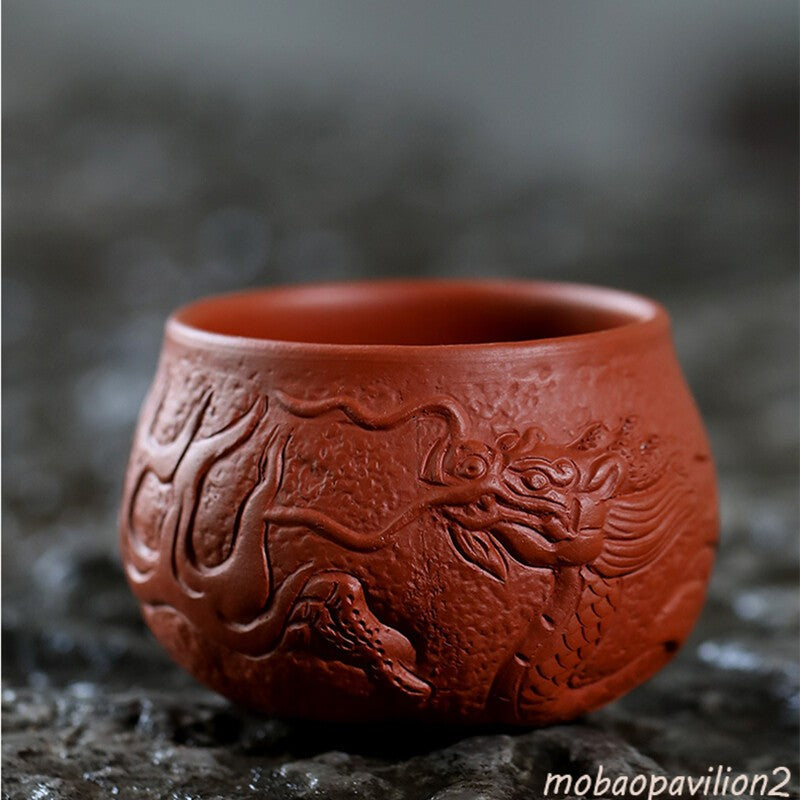 Handmade Carved Dragon Tea Cup Authentic Yixing Zisha Master Cup of Tea