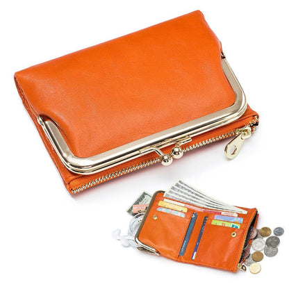 Genuine Leather Wallet Retro Short Purse Style Clip Simple Storage Wallet Zipper