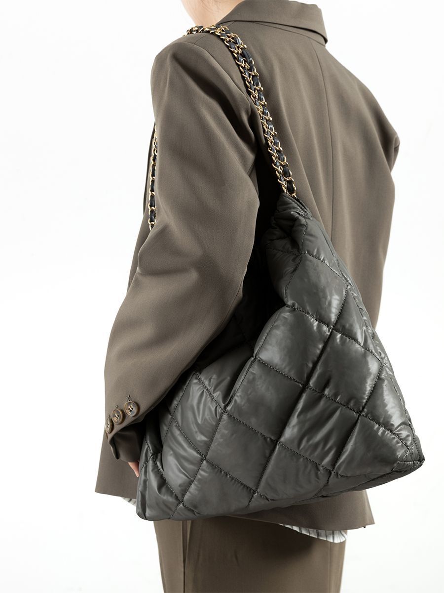 Plaited Chain Square Nylon Padded Bag Shoulder Purse Puffer Shopper Handbag 1PC