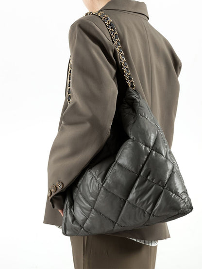 Plaited Chain Square Nylon Padded Bag Shoulder Purse Puffer Shopper Handbag 1PC